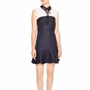 Sandro Blue Flavia Brocade Lace Mini Dress